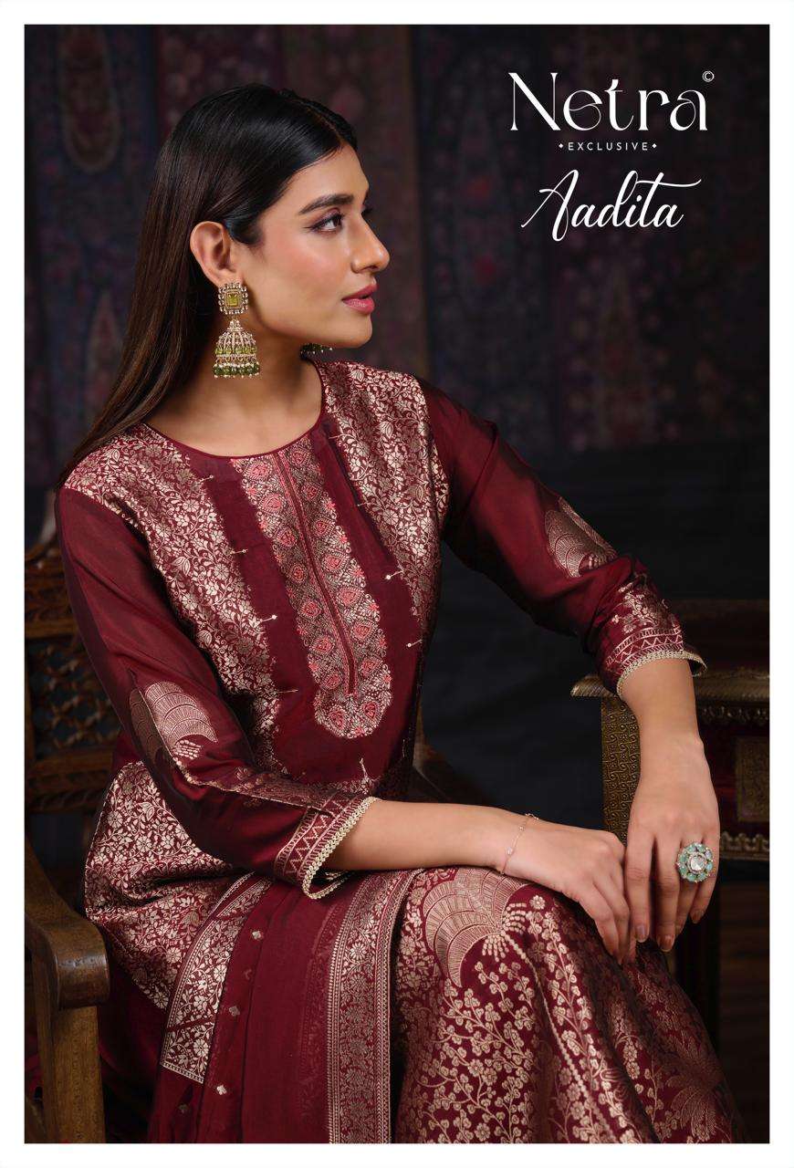 Aadita Netra Woven Silk Pant Style Suits Supplier Gujarat