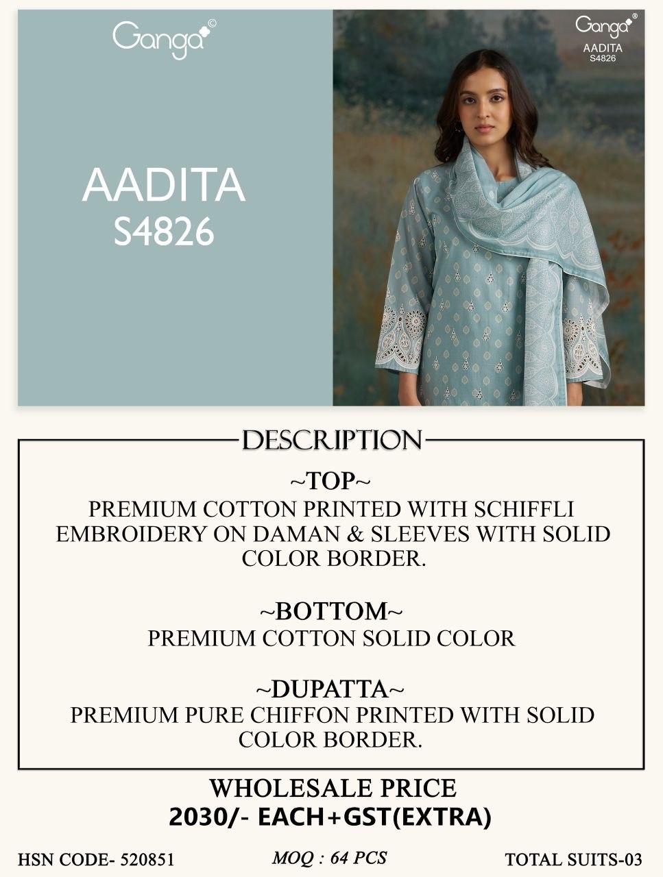 Aadita S4826 Ganga Cotton Pant Style Suits Manufacturer Gujarat