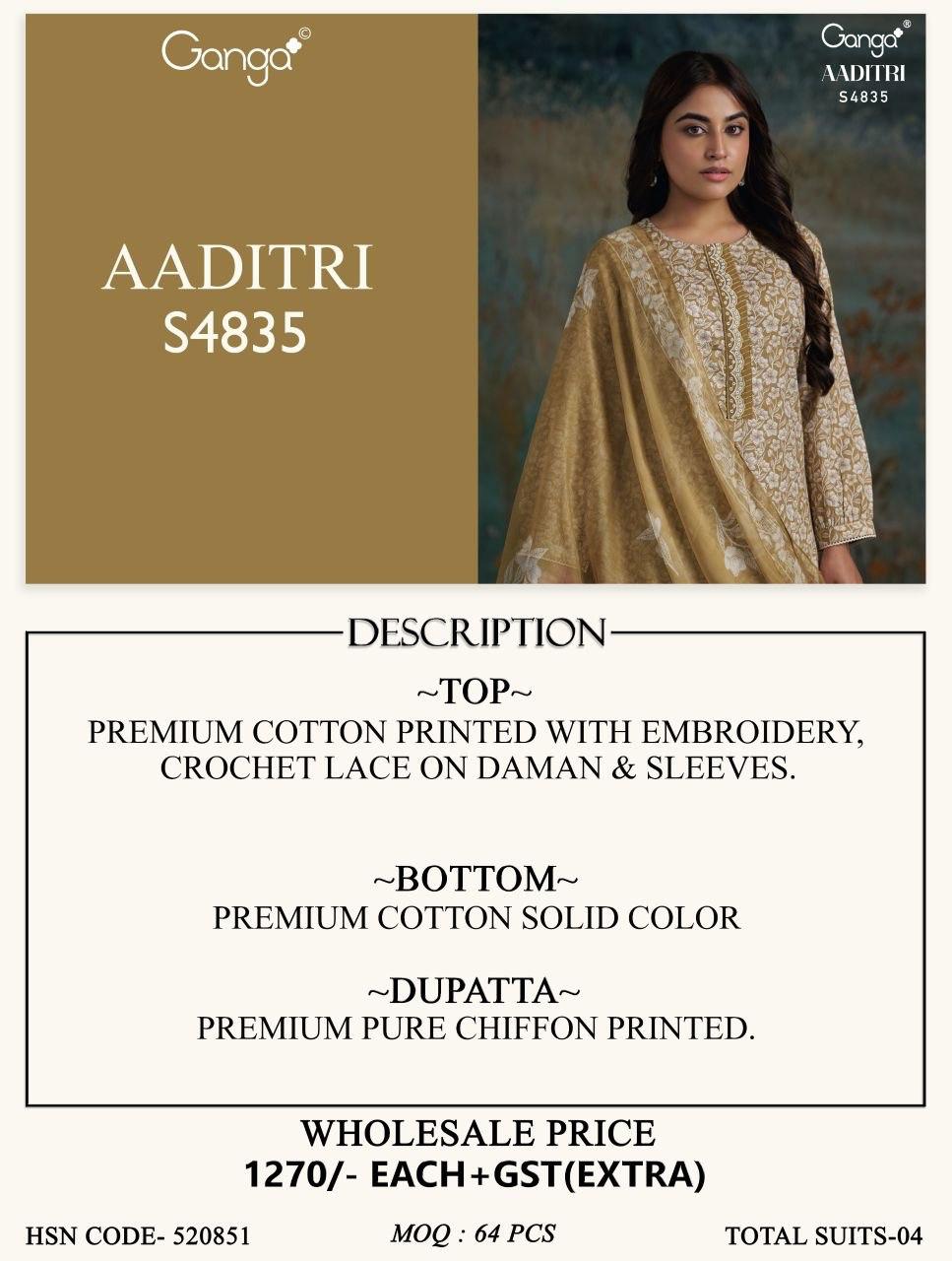 Aaditri S4835 Ganga Cotton Pant Style Suits Exporter India