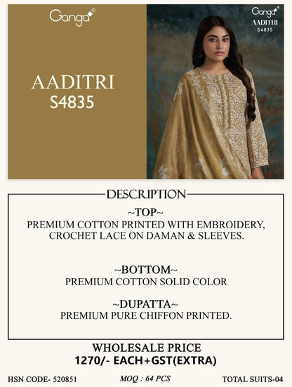 Aaditri S4835 Ganga Cotton Pant Style Suits Exporter India