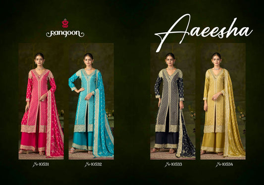 Aaeesha Rangoon Muslin Readymade Plazzo Style Suits Wholesaler Ahmedabad