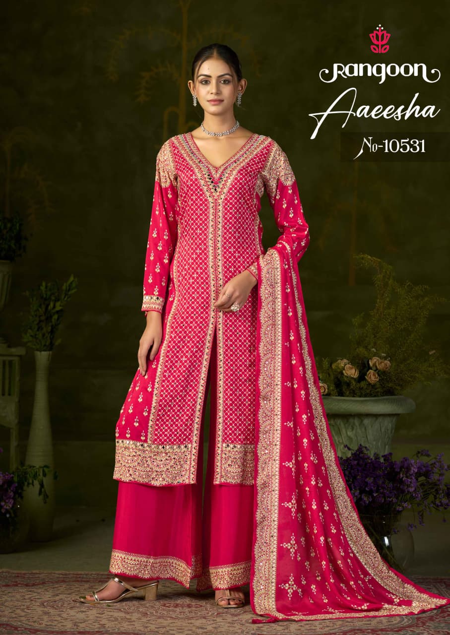 Aaeesha Rangoon Muslin Readymade Plazzo Style Suits Wholesaler Ahmedabad