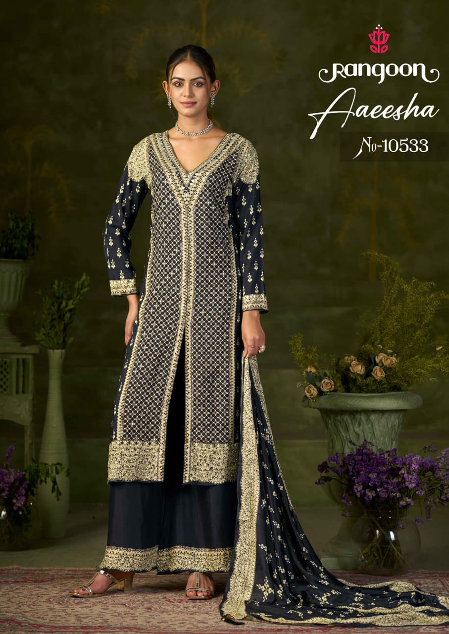 Aaeesha Rangoon Muslin Readymade Plazzo Style Suits Wholesaler Ahmedabad