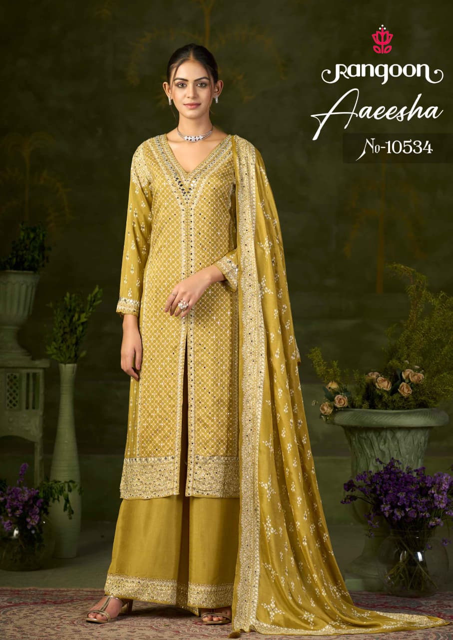 Aaeesha Rangoon Muslin Readymade Plazzo Style Suits Wholesaler Ahmedabad