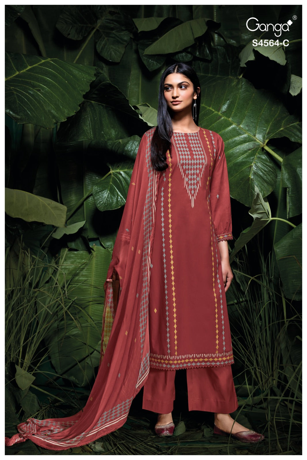 Aaeva 4564 Ganga Cotton Satin Plazzo Style Suits Supplier India