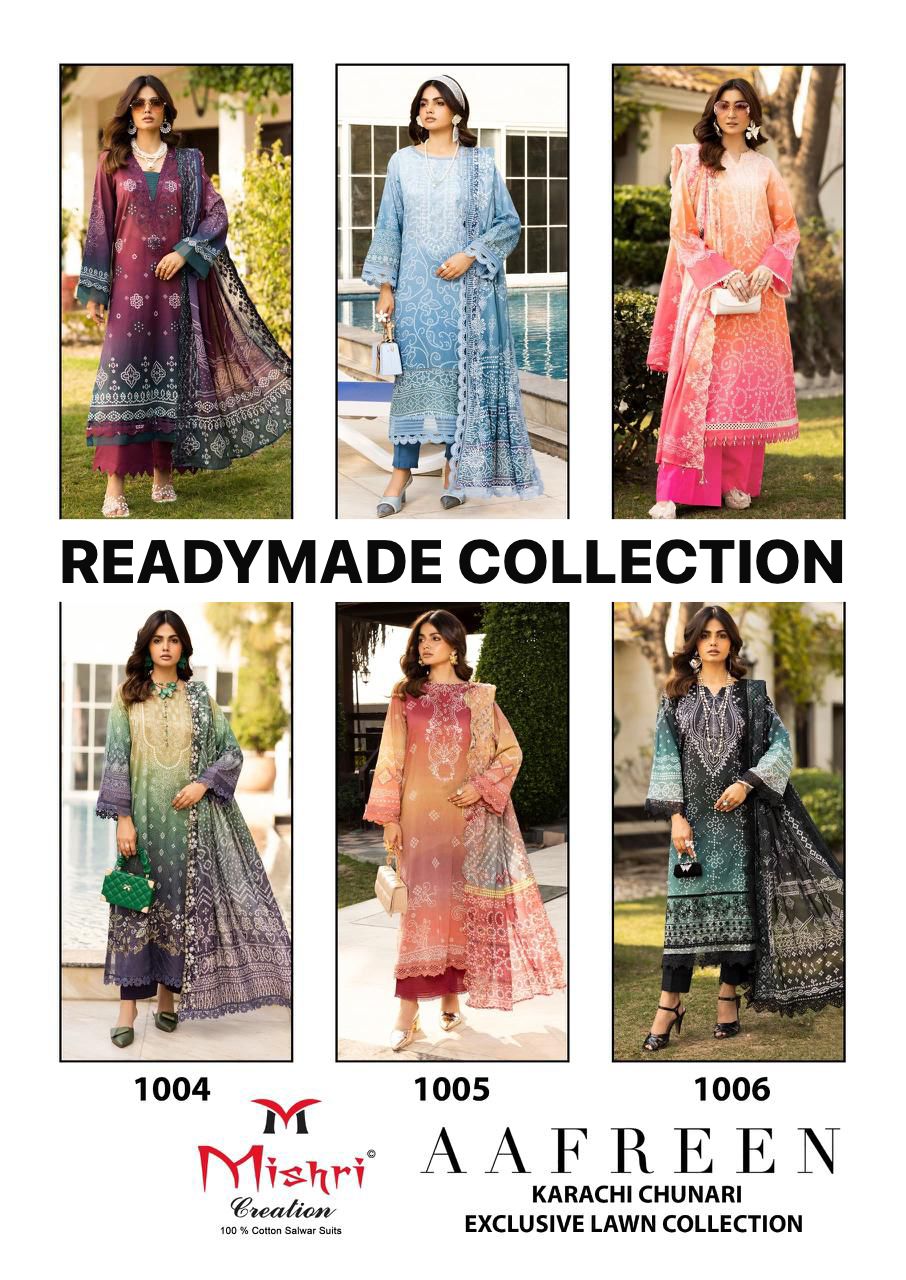 Aafreen Lawn Collection Mishri Cotton Karachi Readymade Suits Exporter