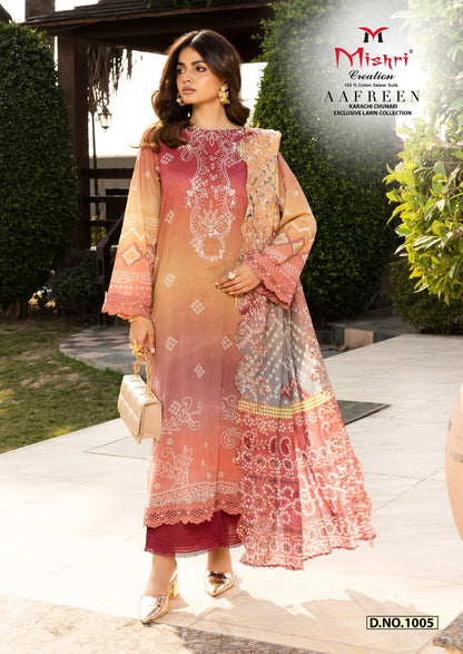 Aafreen Lawn Collection Mishri Lawn Cotton Karachi Salwar Suits Wholesaler Ahmedabad