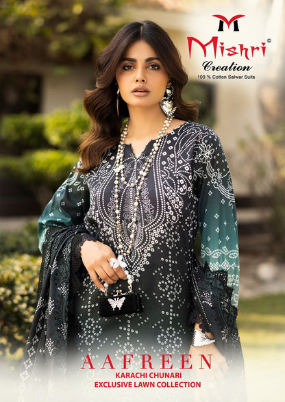 Aafreen Lawn Collection Mishri Lawn Cotton Karachi Salwar Suits Wholesaler Ahmedabad