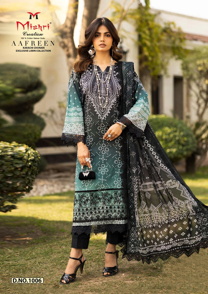 Aafreen Lawn Collection Mishri Lawn Cotton Karachi Salwar Suits Wholesaler Ahmedabad