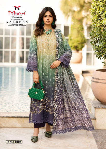 Aafreen Lawn Collection Mishri Lawn Cotton Karachi Salwar Suits Wholesaler Ahmedabad