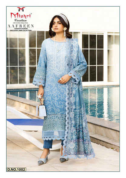 Aafreen Lawn Collection Mishri Lawn Cotton Karachi Salwar Suits Wholesaler Ahmedabad