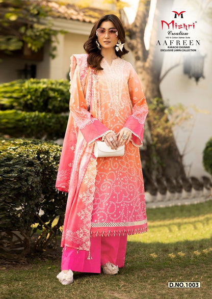 Aafreen Lawn Collection Mishri Lawn Cotton Karachi Salwar Suits Wholesaler Ahmedabad