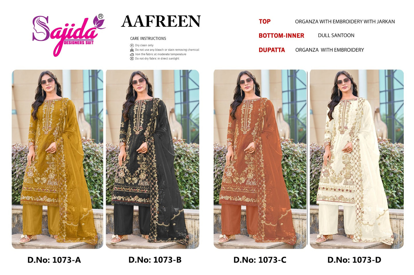 Aafreen 1073 Sajida Organza Pakistani Salwar Suits Wholesale Rate