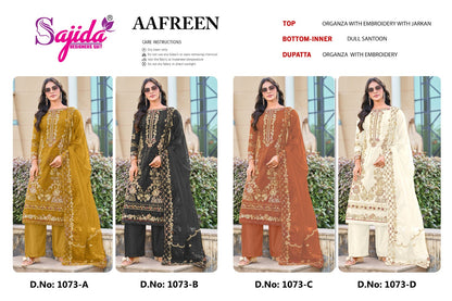 Aafreen 1073 Sajida Organza Pakistani Salwar Suits Wholesale Rate