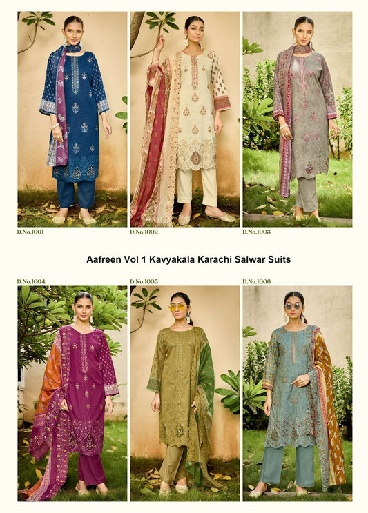 Aafreen Vol 1 Kavyakala Lawn Cotton Karachi Salwar Suits Wholesaler
