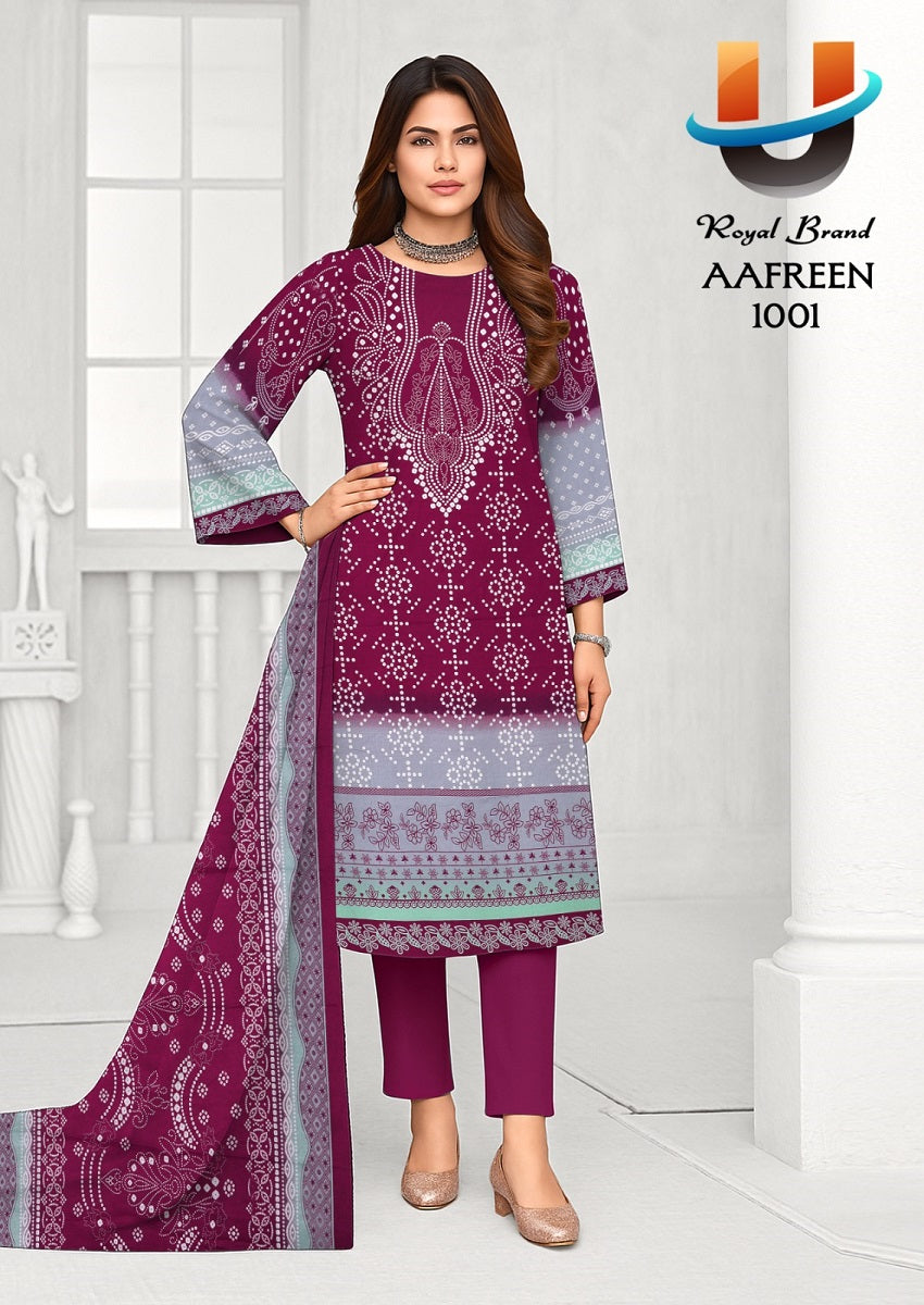 Aafreen Vol 1 Royal Brand Cotton Karachi Salwar Suits Wholesaler