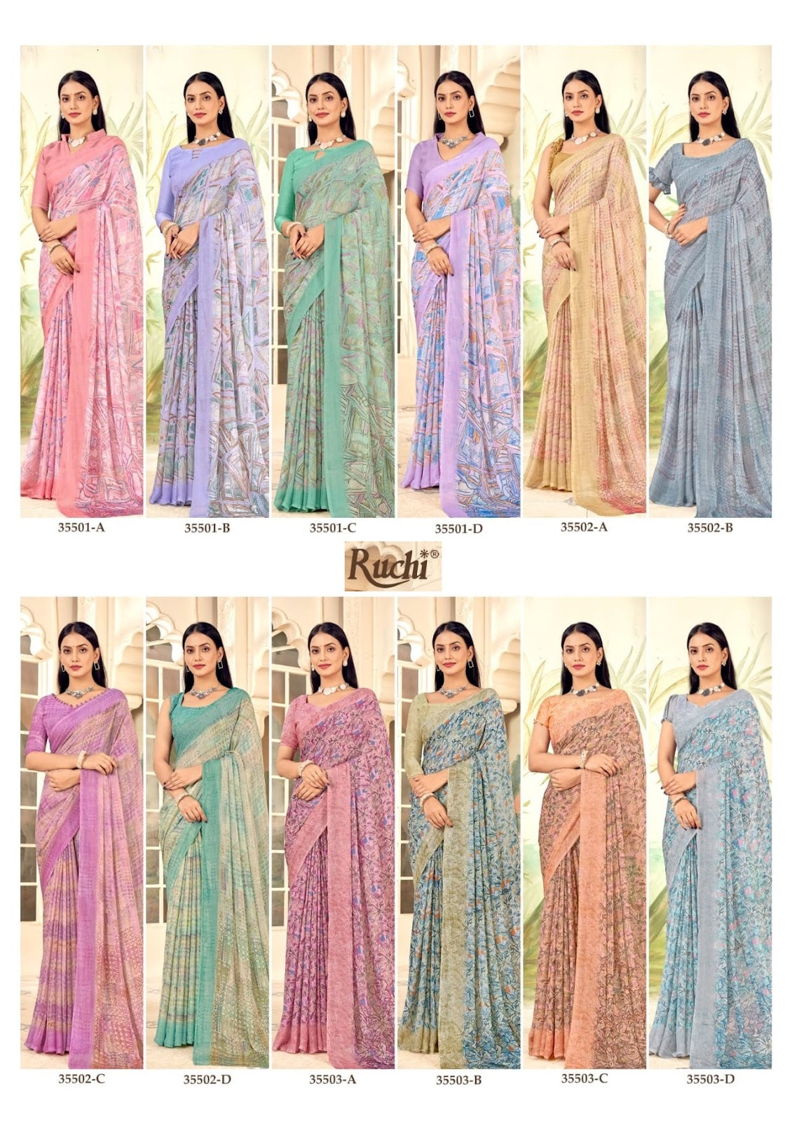 Aahana 5 Ruchi Chiffon Sarees Wholesaler Ahmedabad