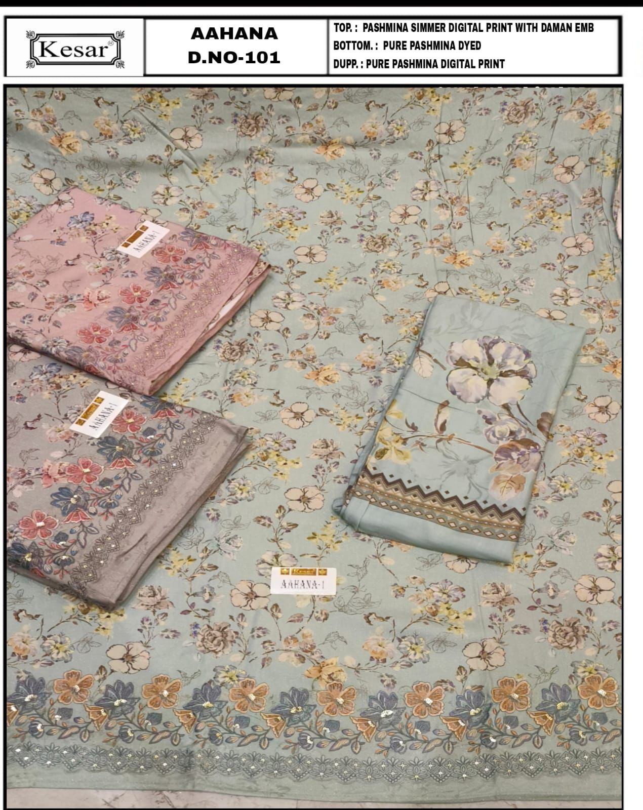 Aahana Kesar Pashmina Suits Exporter India