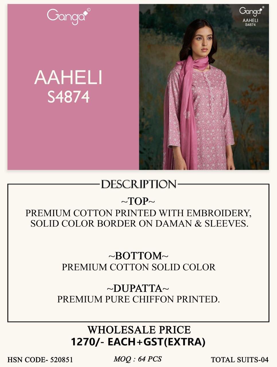 Aaheli S4874 Ganga Cotton Pant Style Suits Supplier India