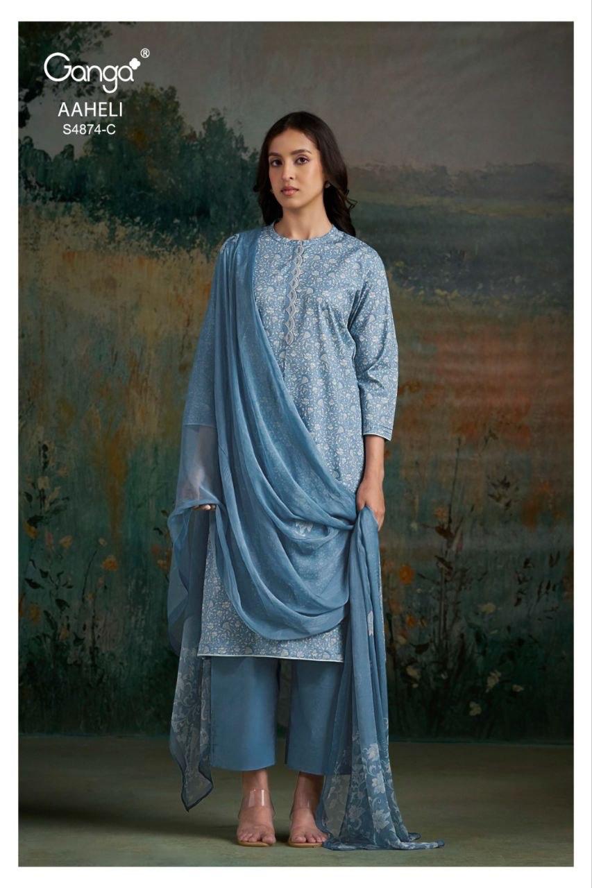 Aaheli S4874 Ganga Cotton Pant Style Suits Supplier India