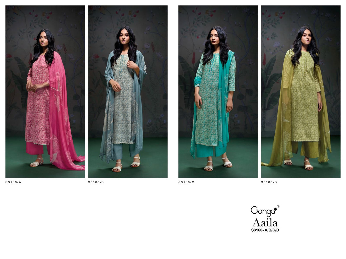 Aaila S3160 Ganga Cotton Satin Plazzo Style Suits Wholesale Price