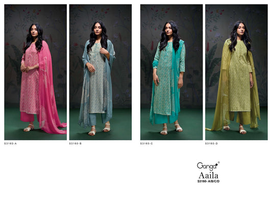 Aaila S3160 Ganga Cotton Satin Plazzo Style Suits Wholesale Price