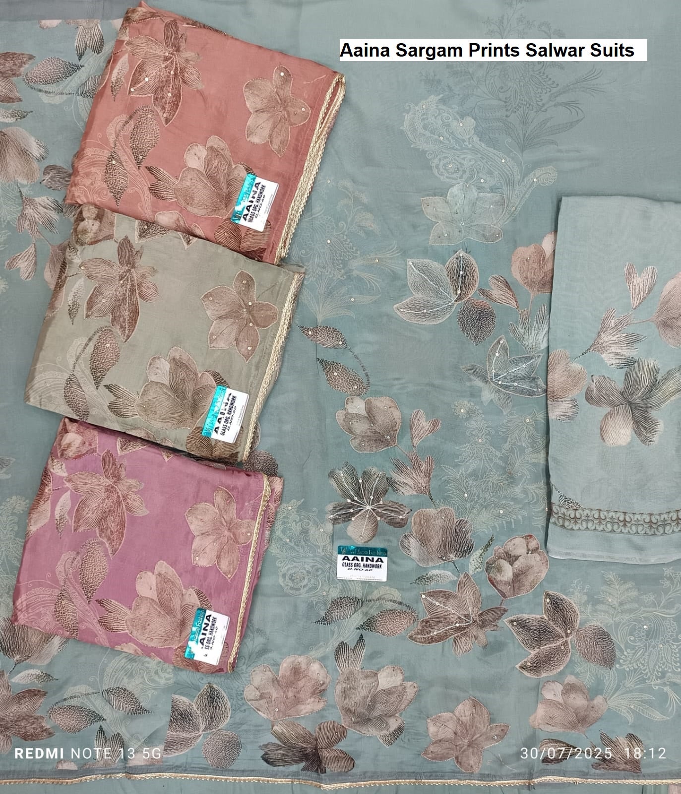 Aaina Sargam Prints Organza Salwar Suits Wholesale