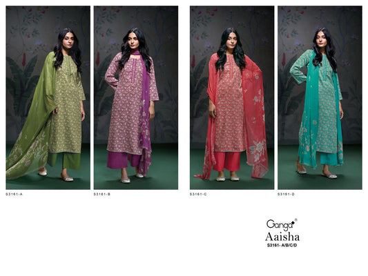 Aaisha S3161 Ganga Cotton Satin Plazzo Style Suits Supplier India
