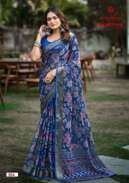Aakarshan Vol 3 Kashvi Creation Linen Sarees Supplier Gujarat