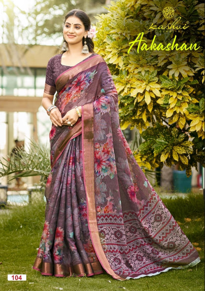 Aakashan Kashvi Creation Linen Sarees Wholesaler