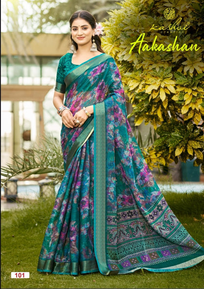 Aakashan Kashvi Creation Linen Sarees Wholesaler