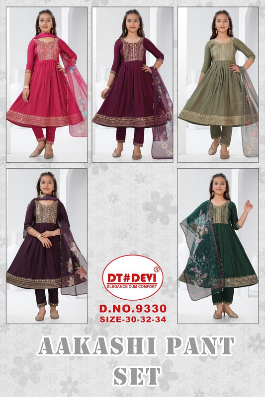 Aakashi Dn 9330 Dt Devi Roman Silk Girls Readymade Pant Suits Supplier India