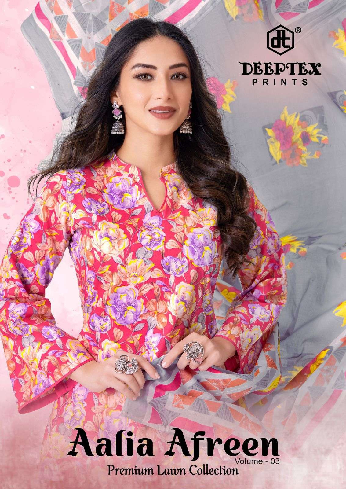 Aalia Afreen Vol 3 Premium Lawn Collection Deeptex Prints Cotton Karachi Readymade Suits Supplier Ahmedabad