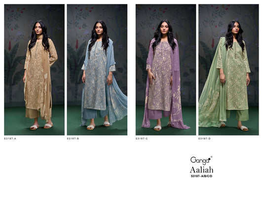 Aaliah S3187 Ganga Cotton Satin Plazzo Style Suits Wholesale Rate