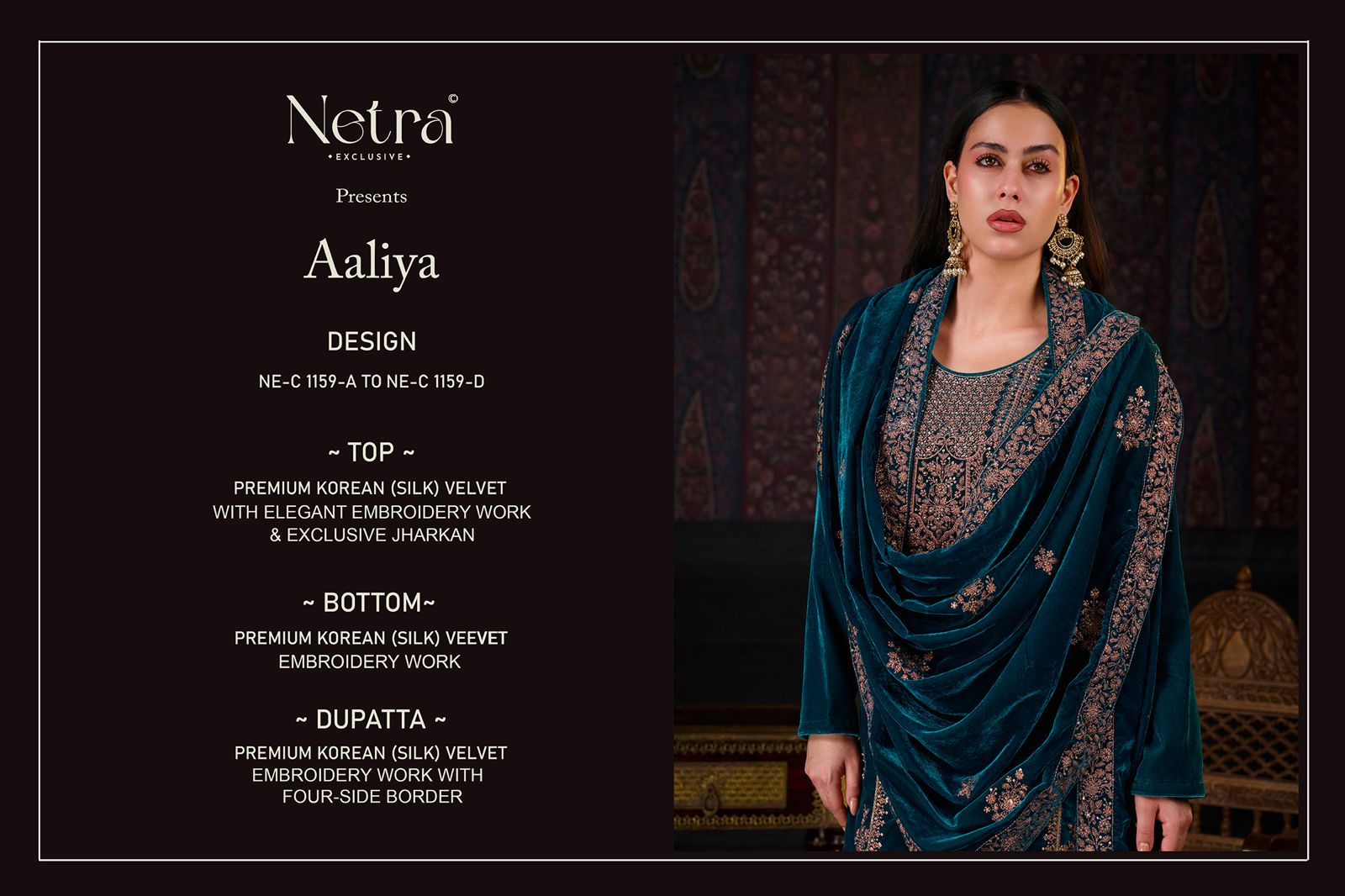 Aaliya Netra Premium Silk Velvet Suits Manufacturer India