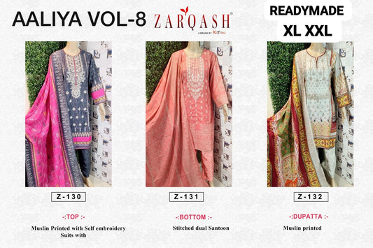 Aaliya Vol 8 Zarqash Muslin Pakistani Readymade Suits Wholesale Price