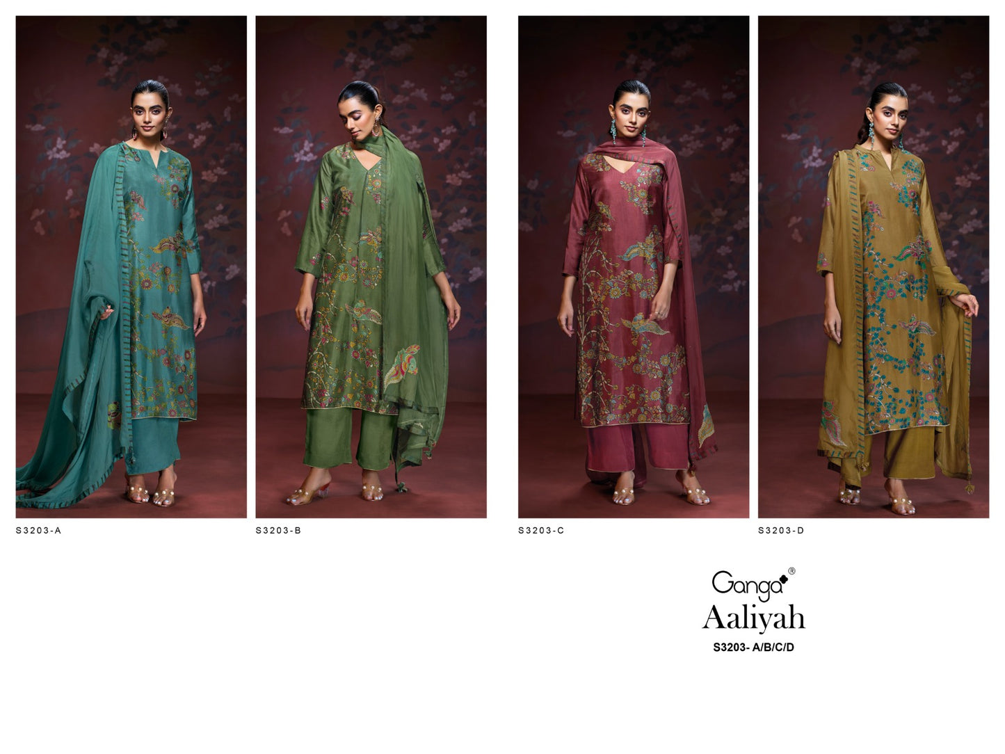 Aaliyah 3203 Ganga Premium Bemberg Plazzo Style Suits Manufacturer Gujarat