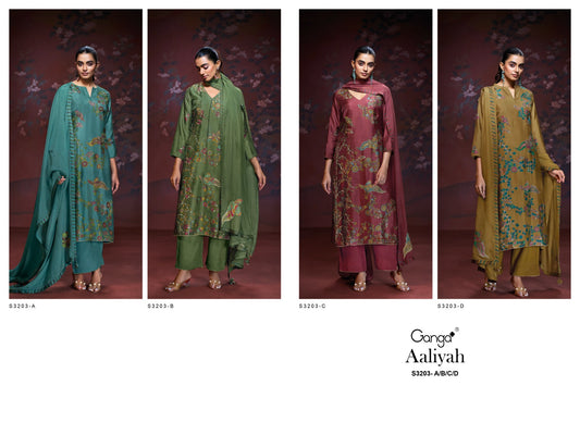 Aaliyah 3203 Ganga Premium Bemberg Plazzo Style Suits Manufacturer Gujarat