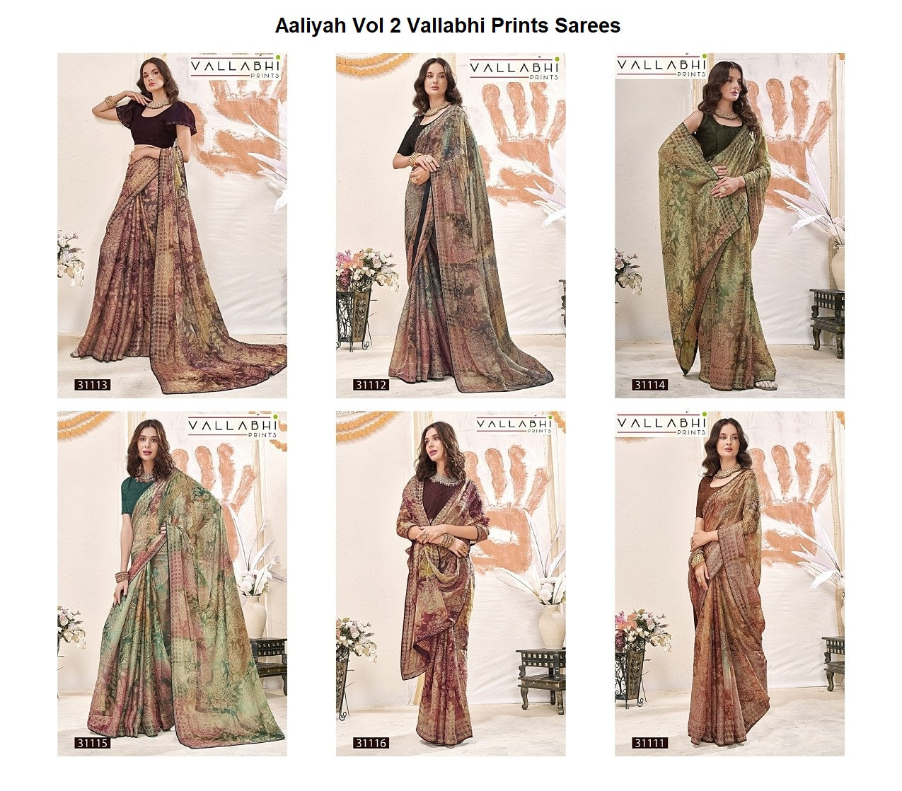Aaliyah Vol 2 Vallabhi Prints Chiffon Sarees Exporter Ahmedabad