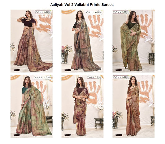 Aaliyah Vol 2 Vallabhi Prints Chiffon Sarees Exporter Ahmedabad