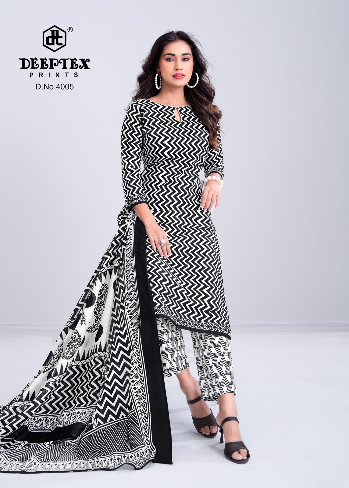 Aaliza Vol 4 Black And White Special Deeptex Prints Cotton Dress Material Exporter Ahmedabad