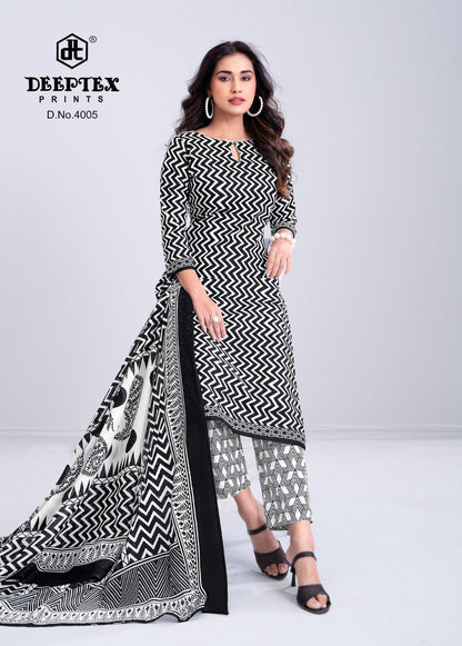 Aaliza Vol 4 Black And White Special Deeptex Prints Cotton Dress Material Exporter Ahmedabad
