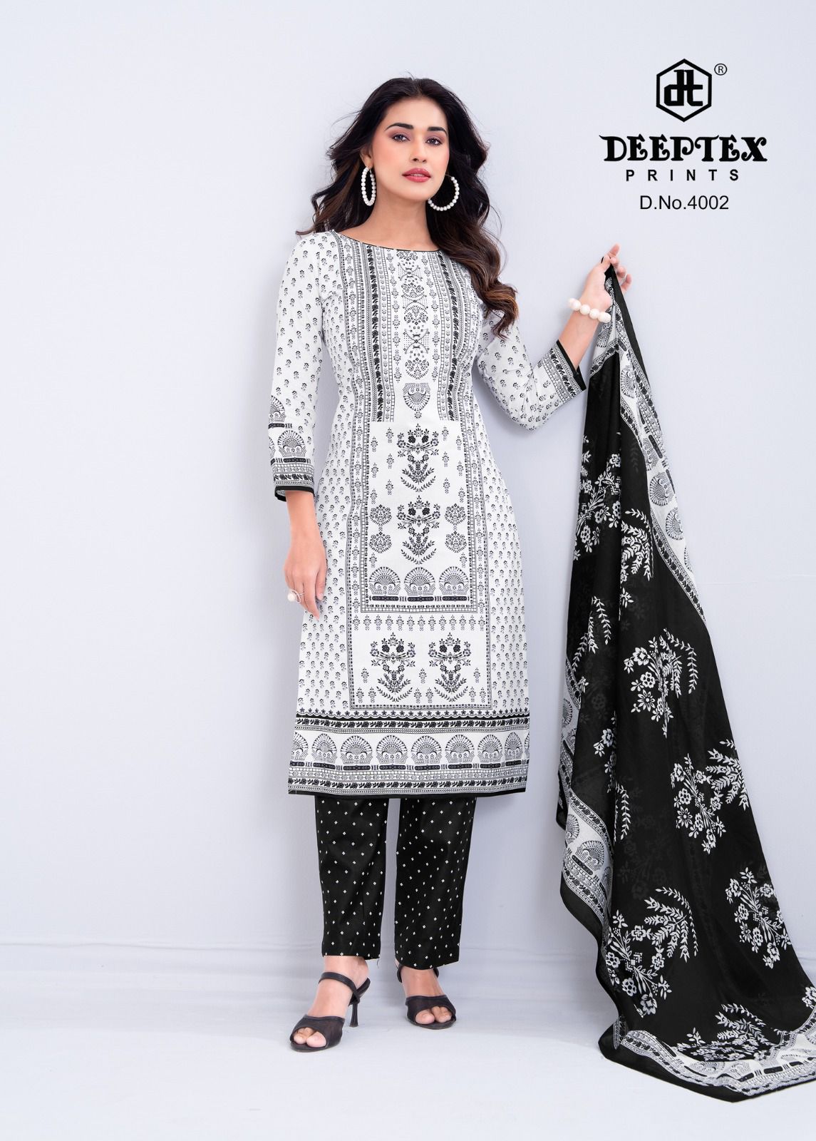 Aaliza Vol 4 Black And White Special Deeptex Prints Cotton Dress Material Exporter Ahmedabad