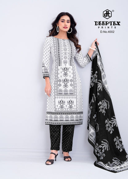 Aaliza Vol 4 Black And White Special Deeptex Prints Cotton Dress Material Exporter Ahmedabad