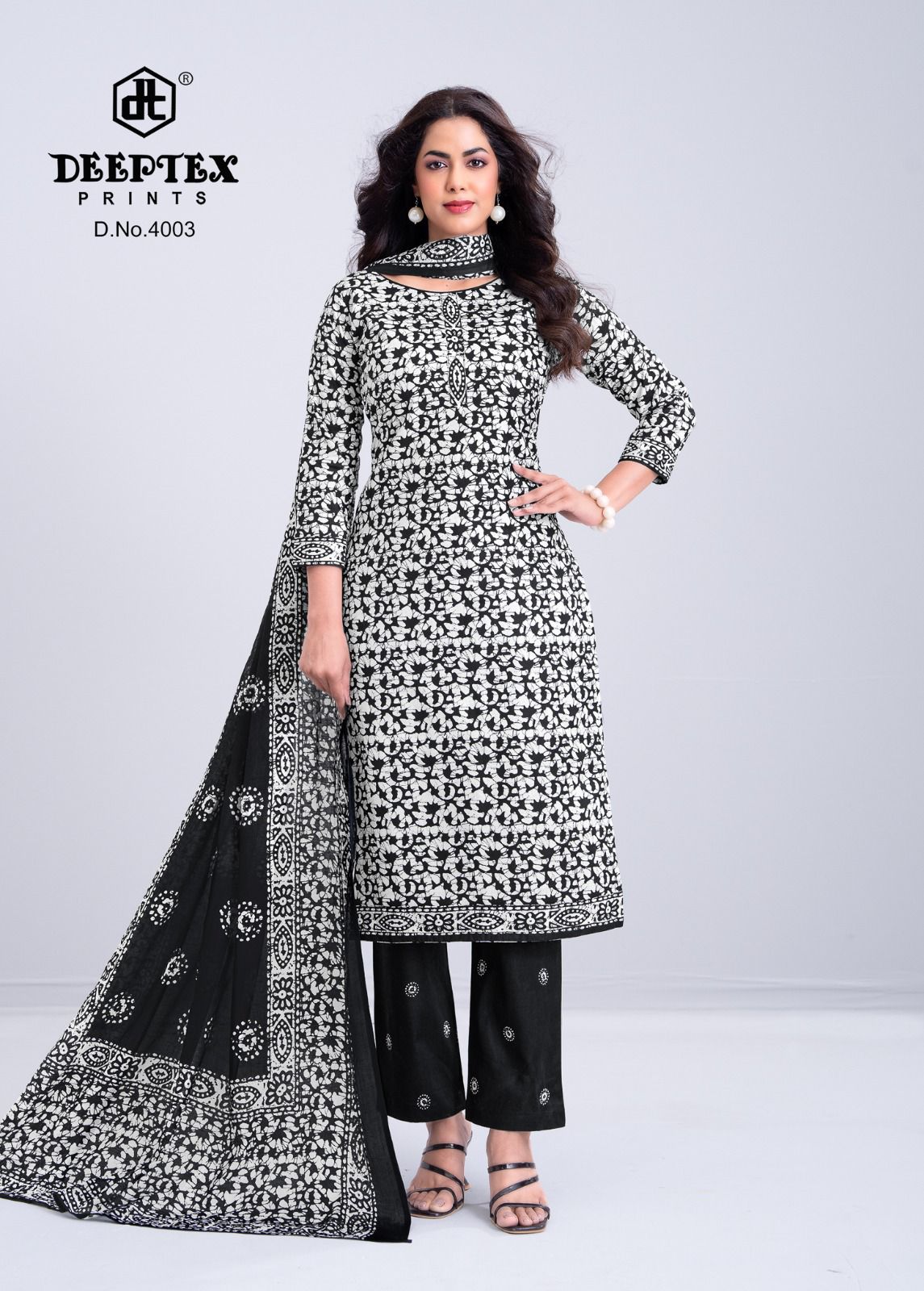 Aaliza Vol 4 Black And White Special Deeptex Prints Cotton Dress Material Exporter Ahmedabad