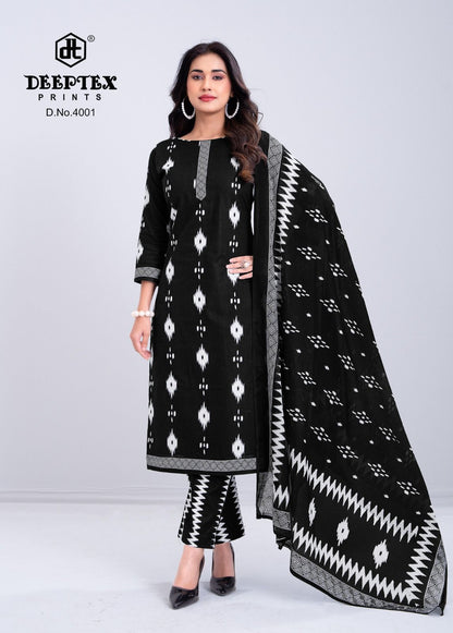Aaliza Vol 4 Black And White Special Deeptex Prints Cotton Dress Material Exporter Ahmedabad