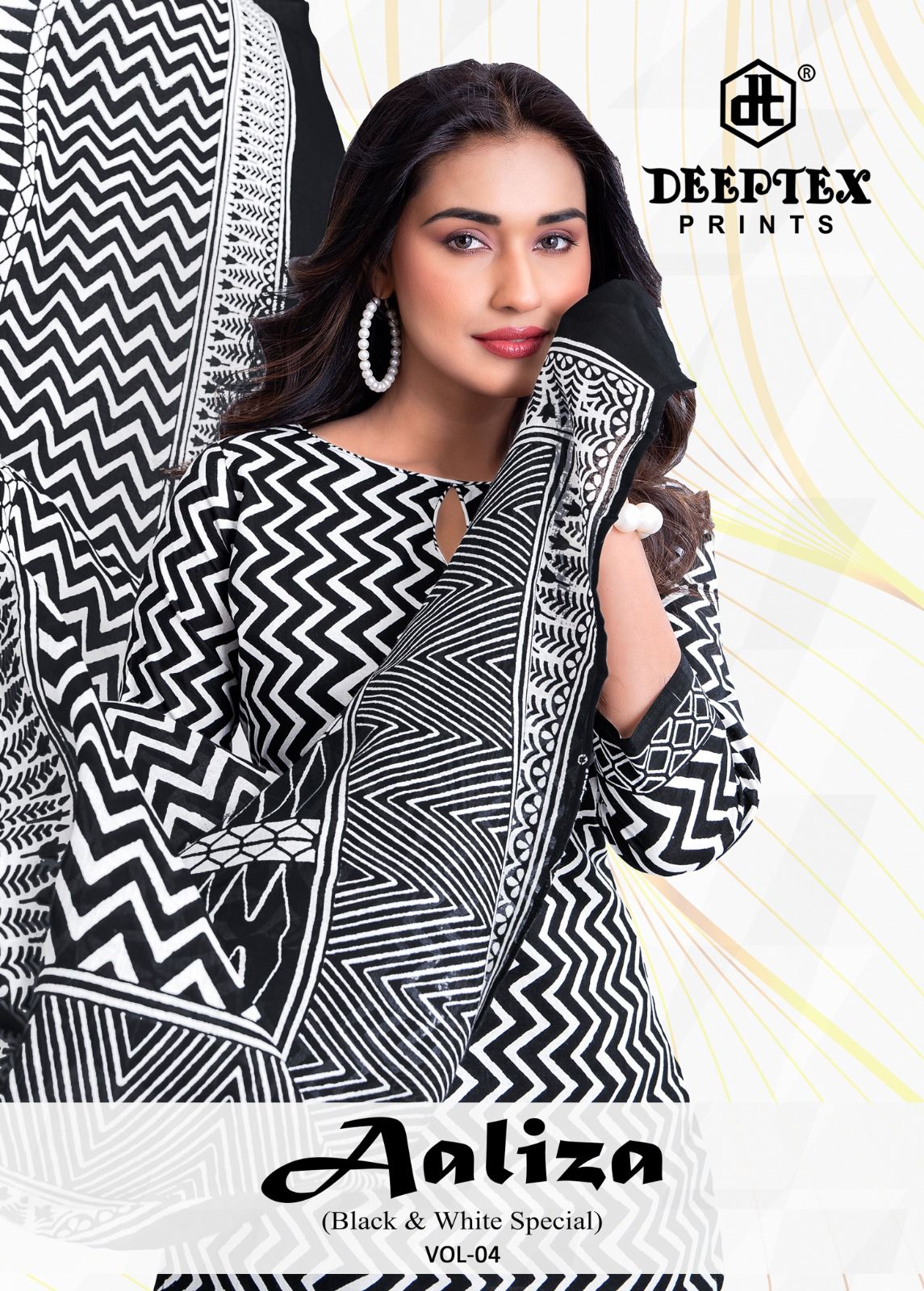 Aaliza Vol 4 Black And White Special Deeptex Prints Cotton Dress Material Exporter Ahmedabad