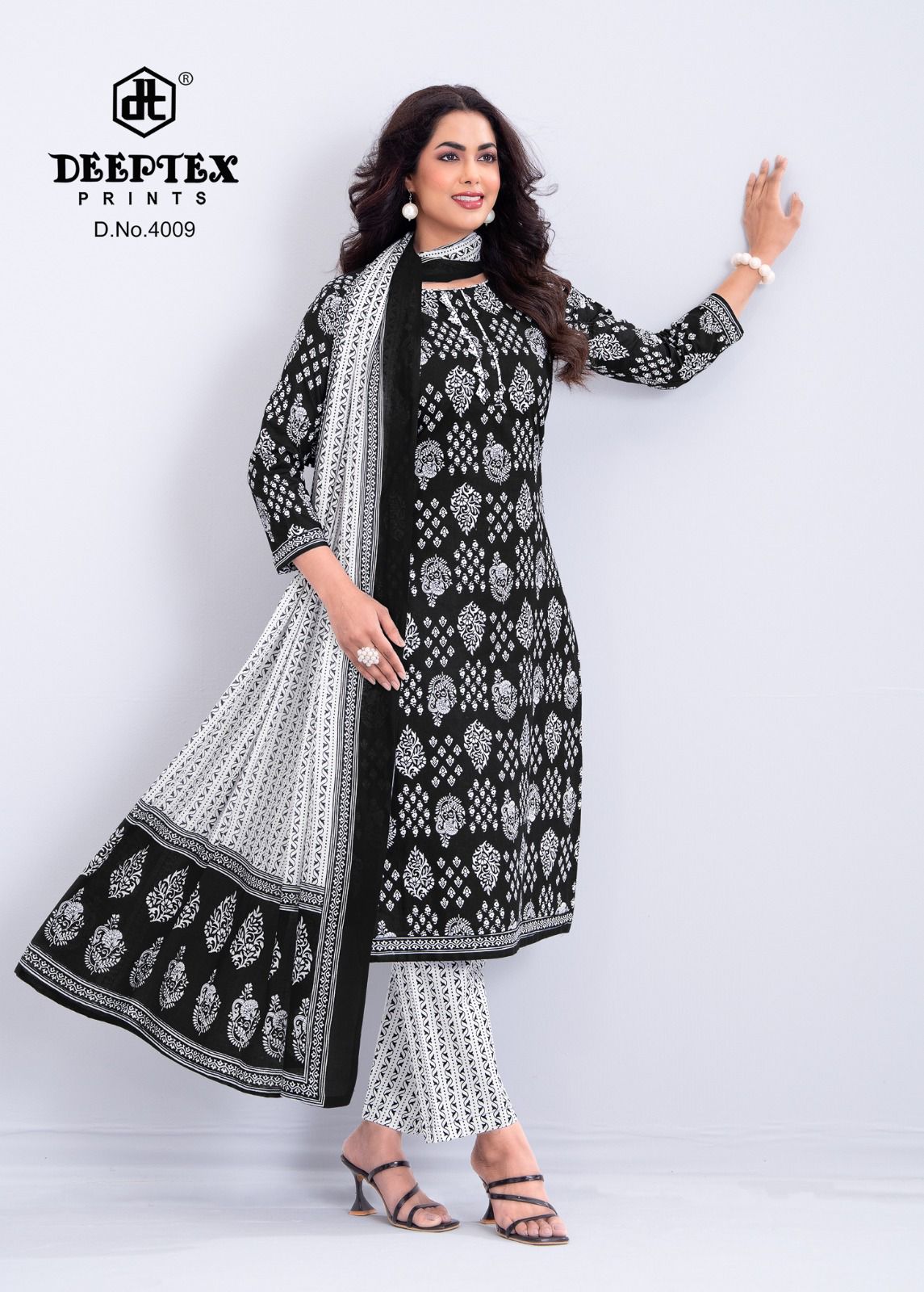 Aaliza Vol 4 Black And White Special Deeptex Prints Cotton Dress Material Exporter Ahmedabad
