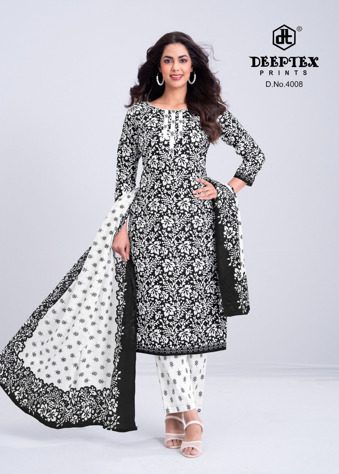 Aaliza Vol 4 Black And White Special Deeptex Prints Cotton Dress Material Exporter Ahmedabad