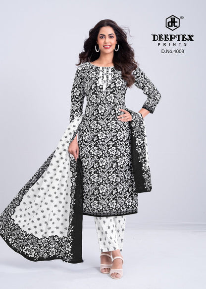 Aaliza Vol 4 Black And White Special Deeptex Prints Cotton Dress Material Exporter Ahmedabad